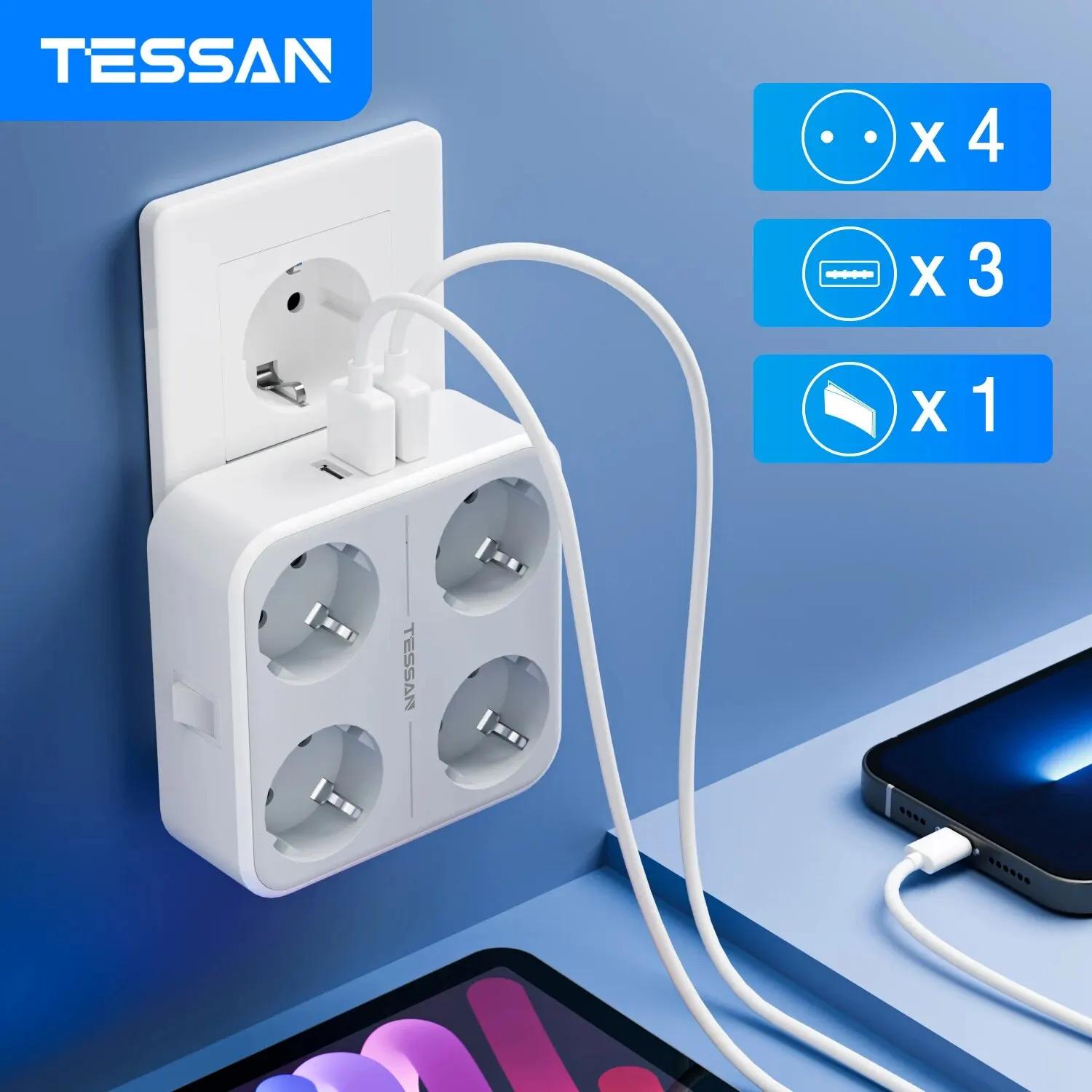 TESSAN Ȩ ǽ USB   Ȯ, AC ܼƮ 4 , USB Ʈ 3 , 5V 2.4A , ÷  ѱ/ ġ, 7  1